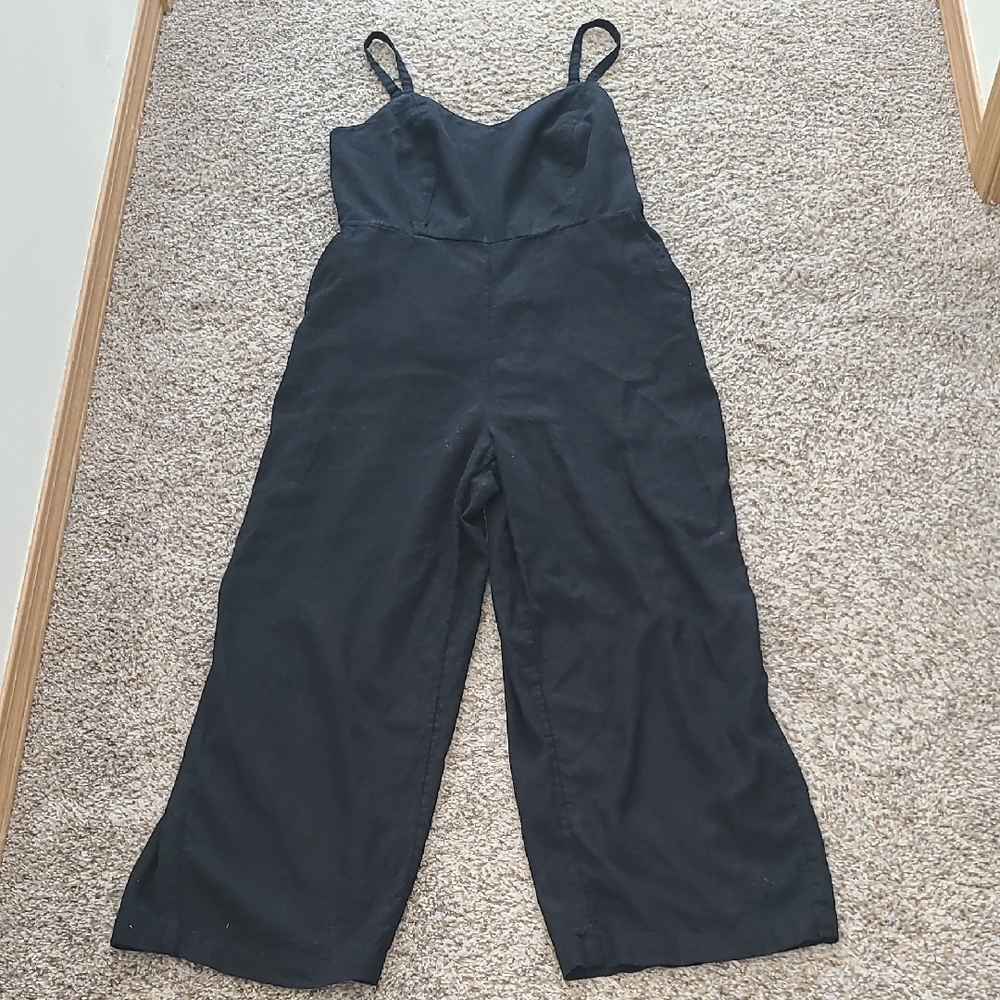Old Navy Black Linen Blend Wide-Leg Jumpsuit